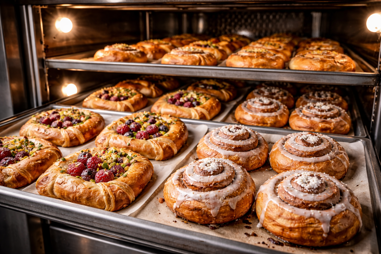 Zimtschnecken und süsse Obstteilchen